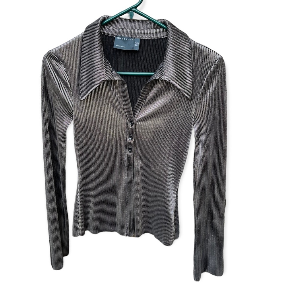 ASOS Design 00’s Plisse Metallic Suit Shirt Sz 4